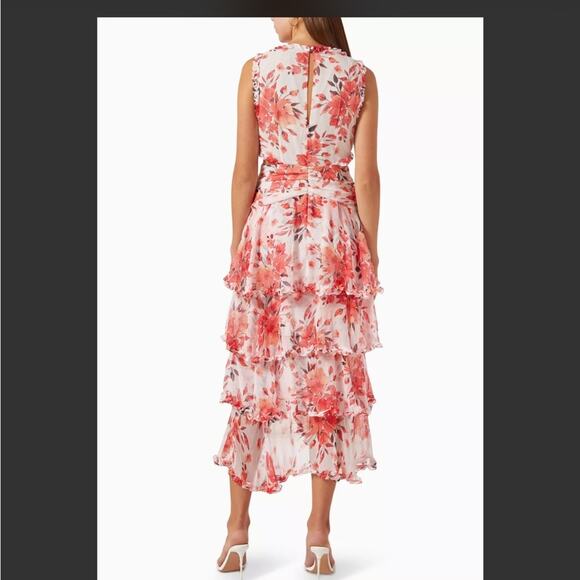 elliatt event pink floral ruffled tiered cutout maxi long gown dress size small - Picture 3 of 8